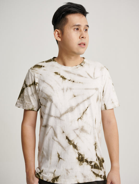 Green Tie Dye Ketapang Plant Whirl Pattern Men Short Sleeve T-shirt