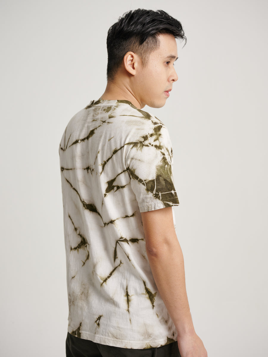 Green Tie Dye Ketapang Plant Whirl Pattern Men Short Sleeve T-shirt