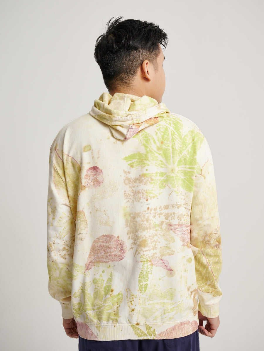 Abstract Jati and Jarak Plant Scattered Pattern Eco Print Men Hoodie