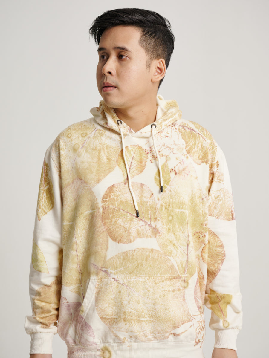 Abstract Jati Plant Scattered Pattern Eco Print Men Hoodie