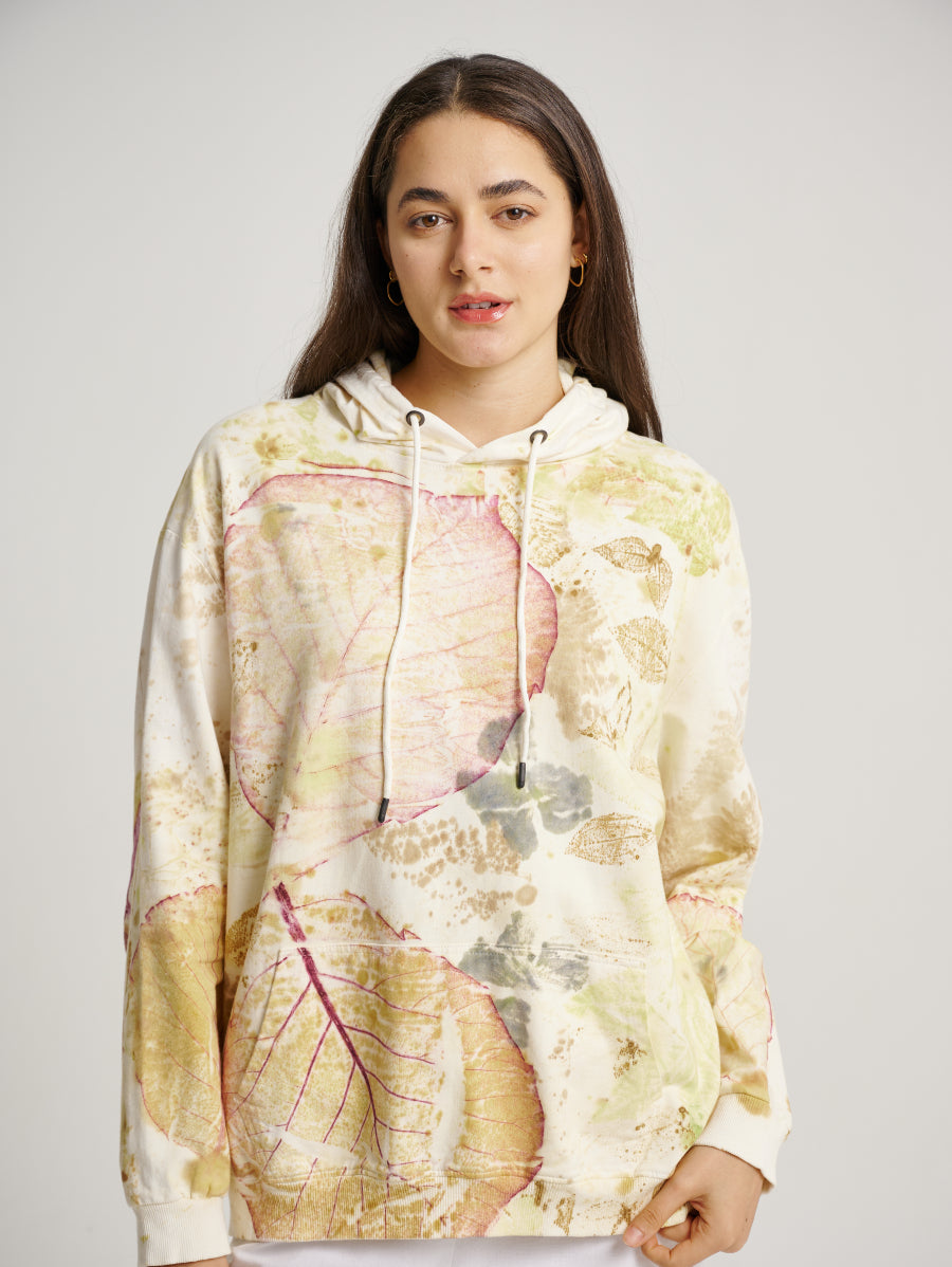 Abstract Jati Plant Scattered Pattern Eco Print Women Hoodie