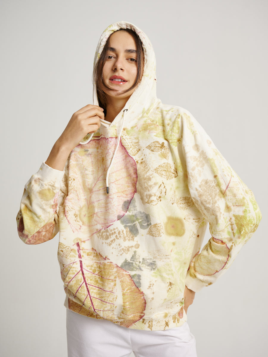 Abstract Jati Plant Scattered Pattern Eco Print Women Hoodie