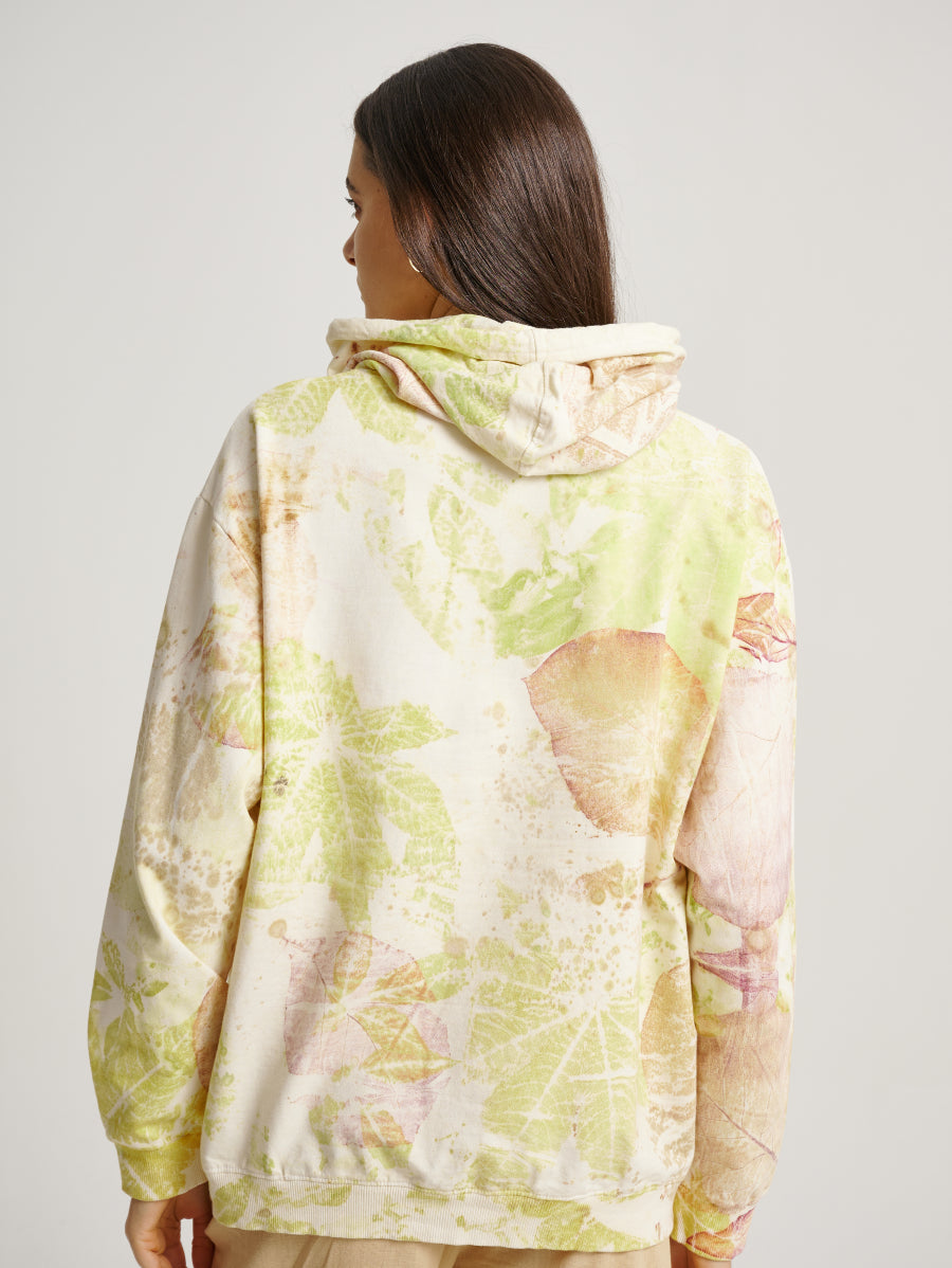 Abstract Jati and Jarak Plant Scattered Pattern Eco Print Women Hoodie