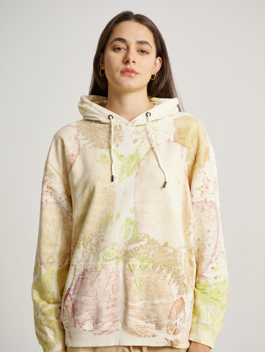 Abstract Jati and Jarak Plant Scattered Pattern Eco Print Women Hoodie