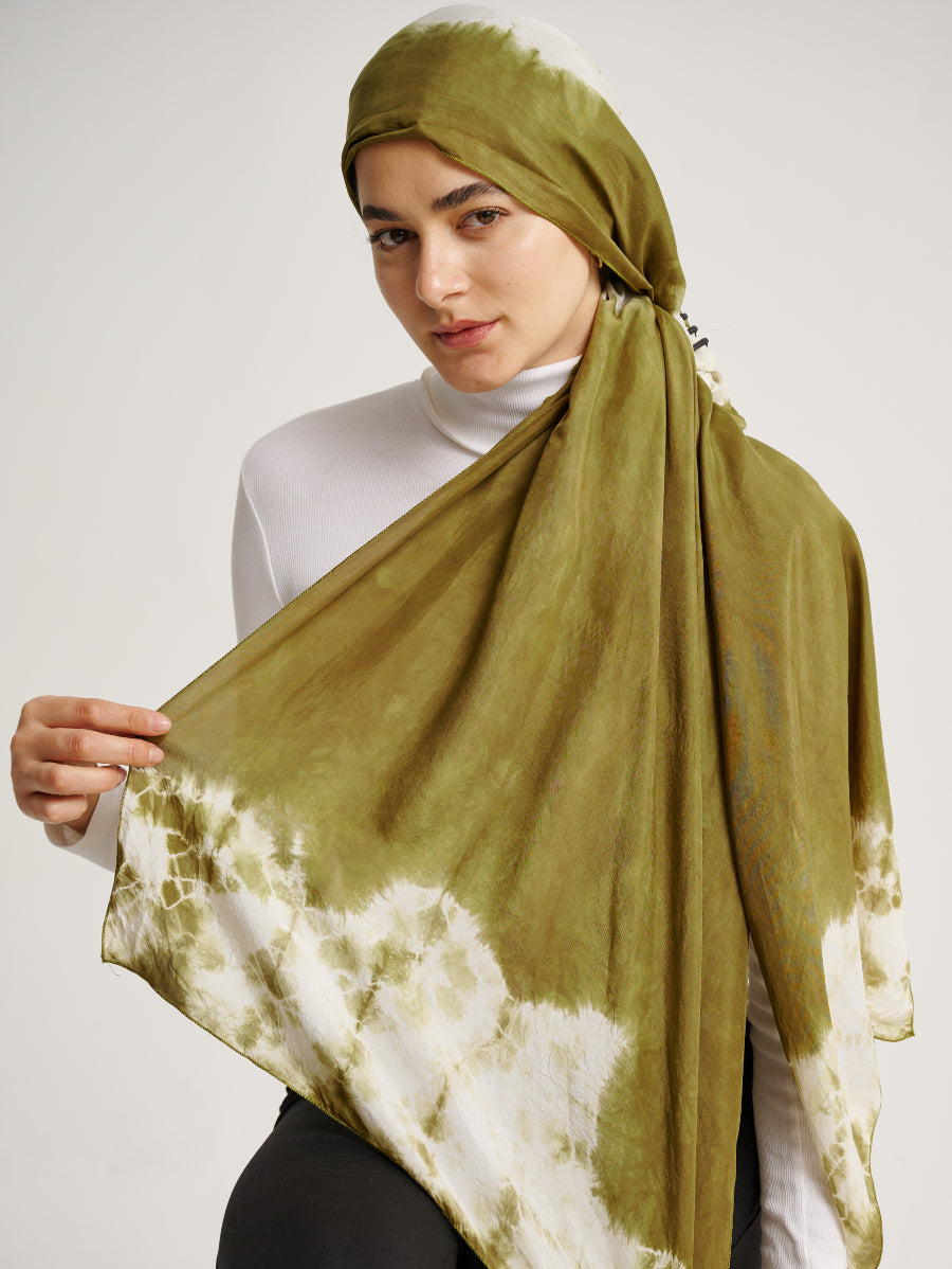 Army Green Ketapang Motif Natural Dye Print Silk Scarf