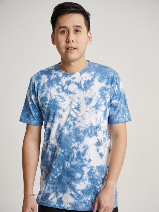 Blue Tie Dye Indigo Plant Ice Crack Pattern Men Short Sleeve T-shirt