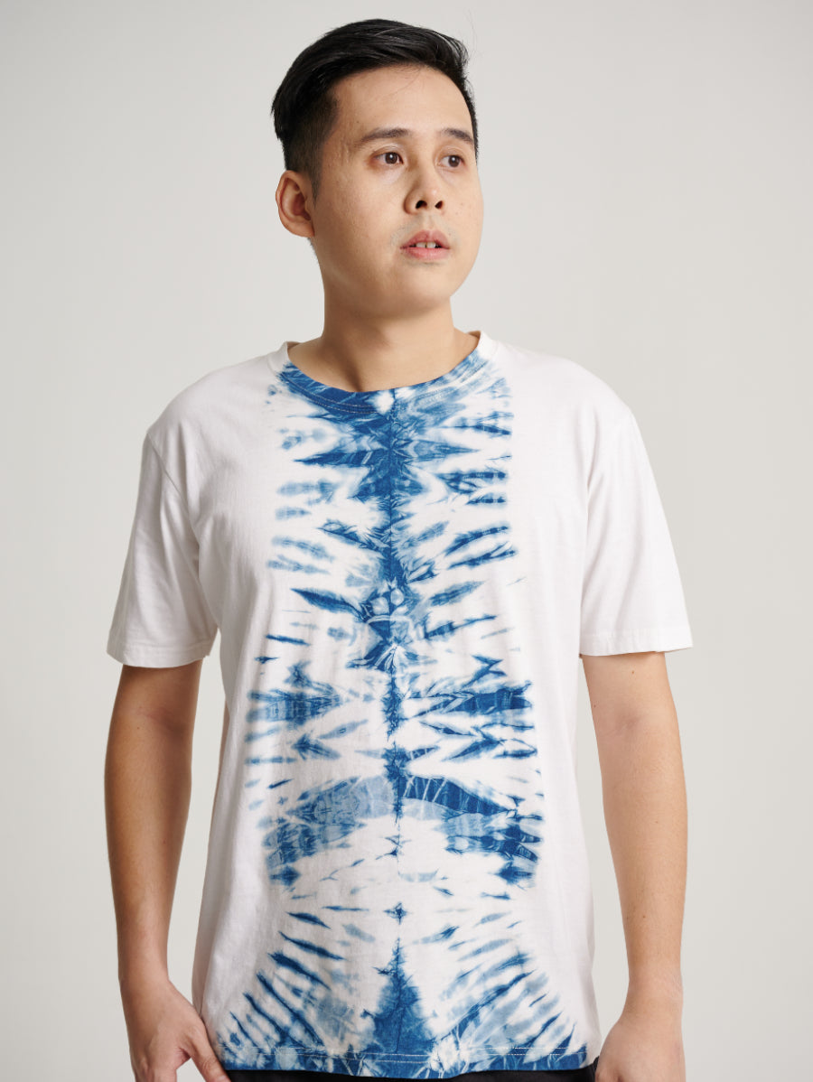 Blue Tie Dye Indigo Plant Middle Square Pattern Men Short Sleeve T-shirt