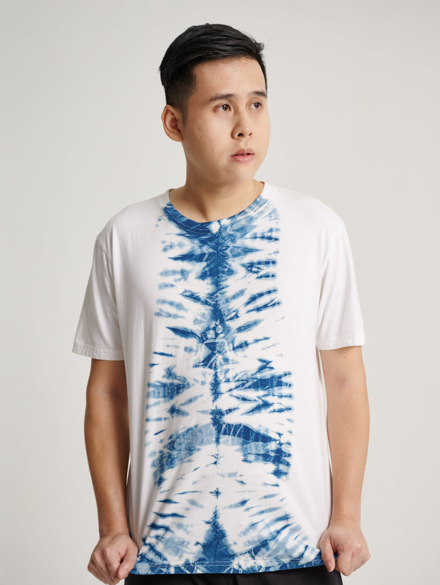 Blue Tie Dye Indigo Plant Middle Square Pattern Men Short Sleeve T-shirt