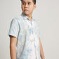 Blue Tie Dye Indigo Plant Snow Scrap and Square Pattern Men Short Sleeve T-shirt