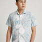 Blue Tie Dye Indigo Plant Snow Scrap and Square Pattern Men Short Sleeve T-shirt