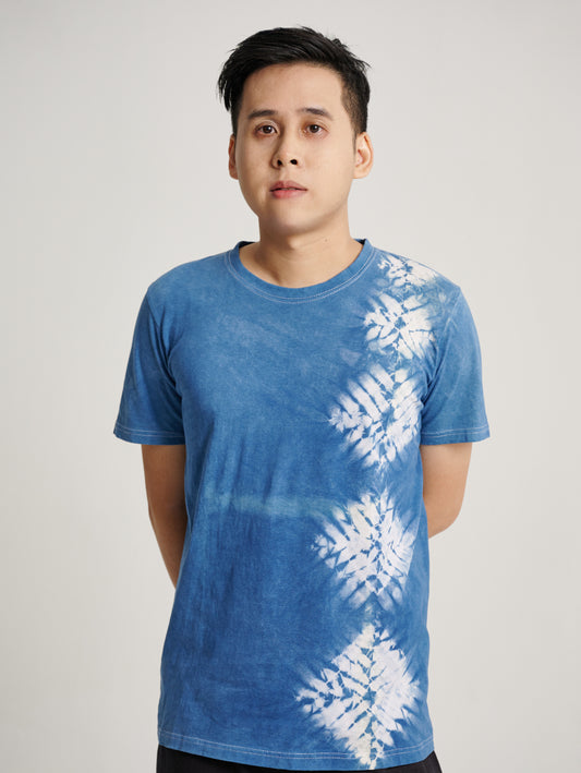 Blue Tie Dye Indigo Plant Square Pattern Men Short Sleeve T-shirt