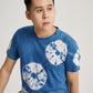Blue Tie Dye Indigo Plant Web Pattern Men Short Sleeve T-shirt