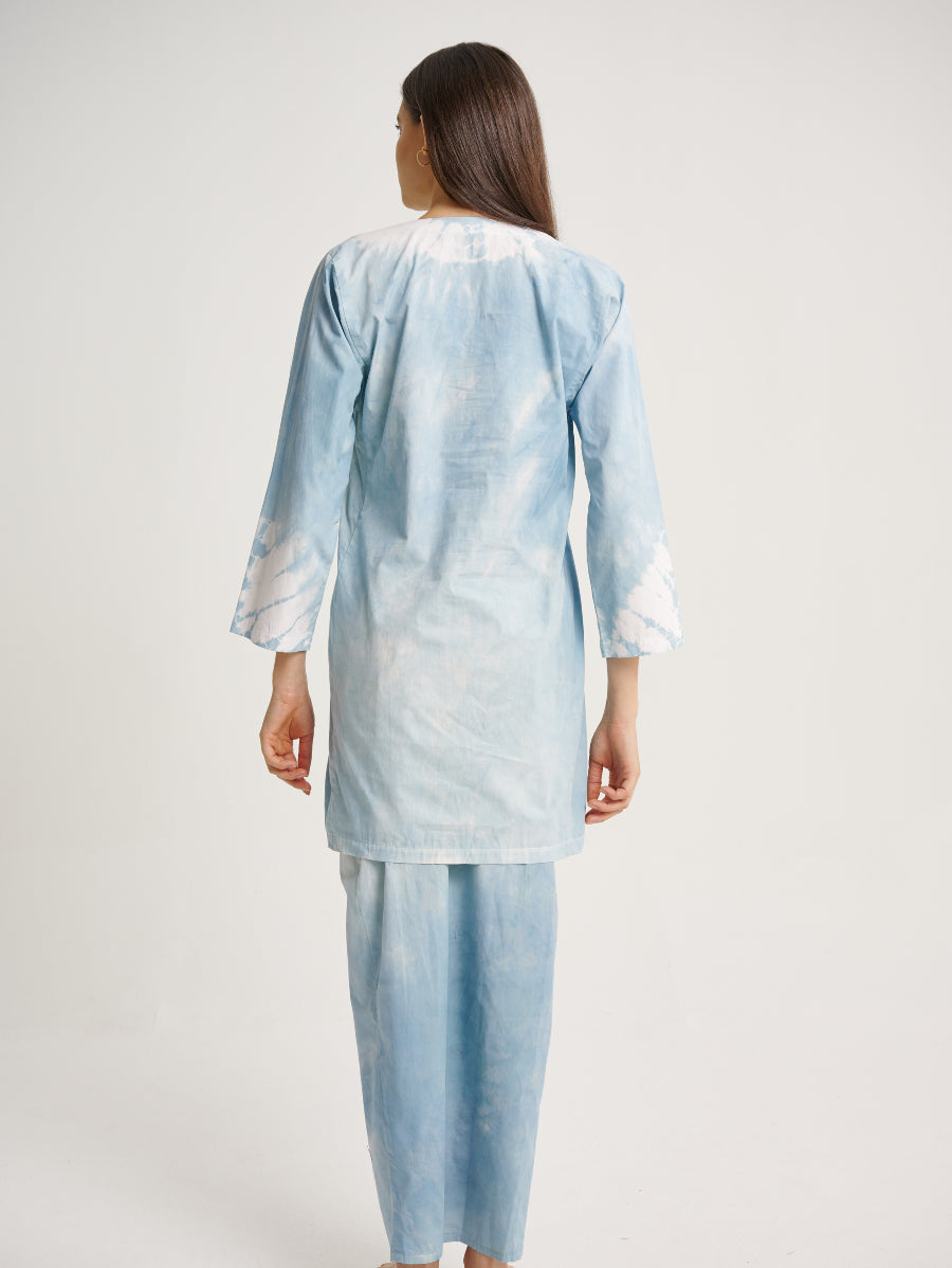 Pastel Blue Baju Kurung Tie Dye Indigo Plant Diamond Pattern