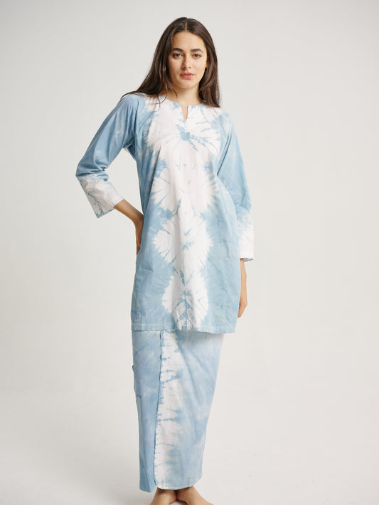 Pastel Blue Baju Kurung Tie Dye Indigo Plant Diamond Pattern