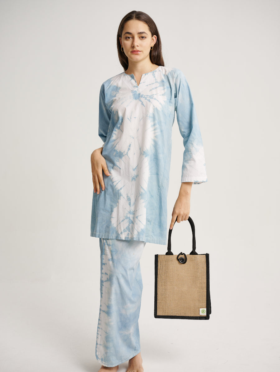 Pastel Blue Baju Kurung Tie Dye Indigo Plant Diamond Pattern