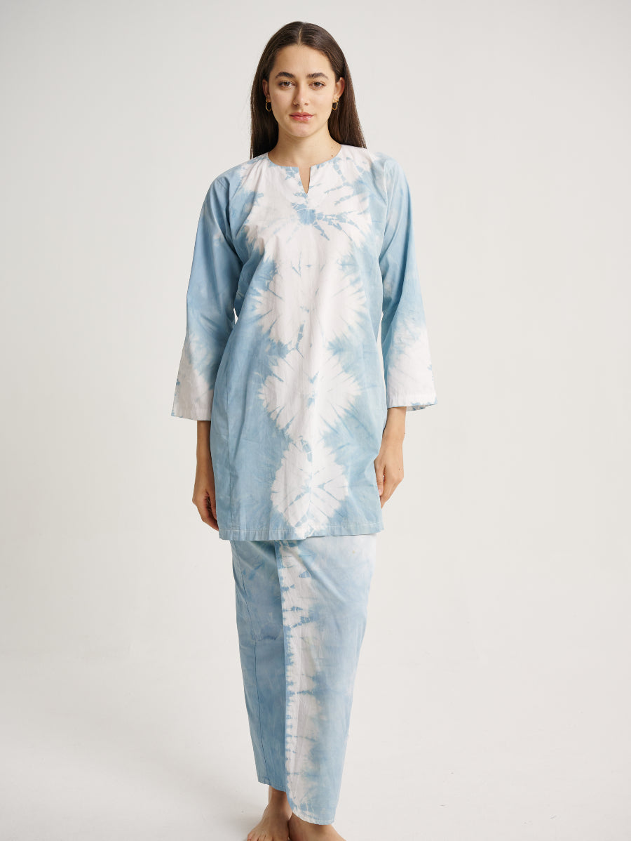 Pastel Blue Baju Kurung Tie Dye Indigo Plant Diamond Pattern