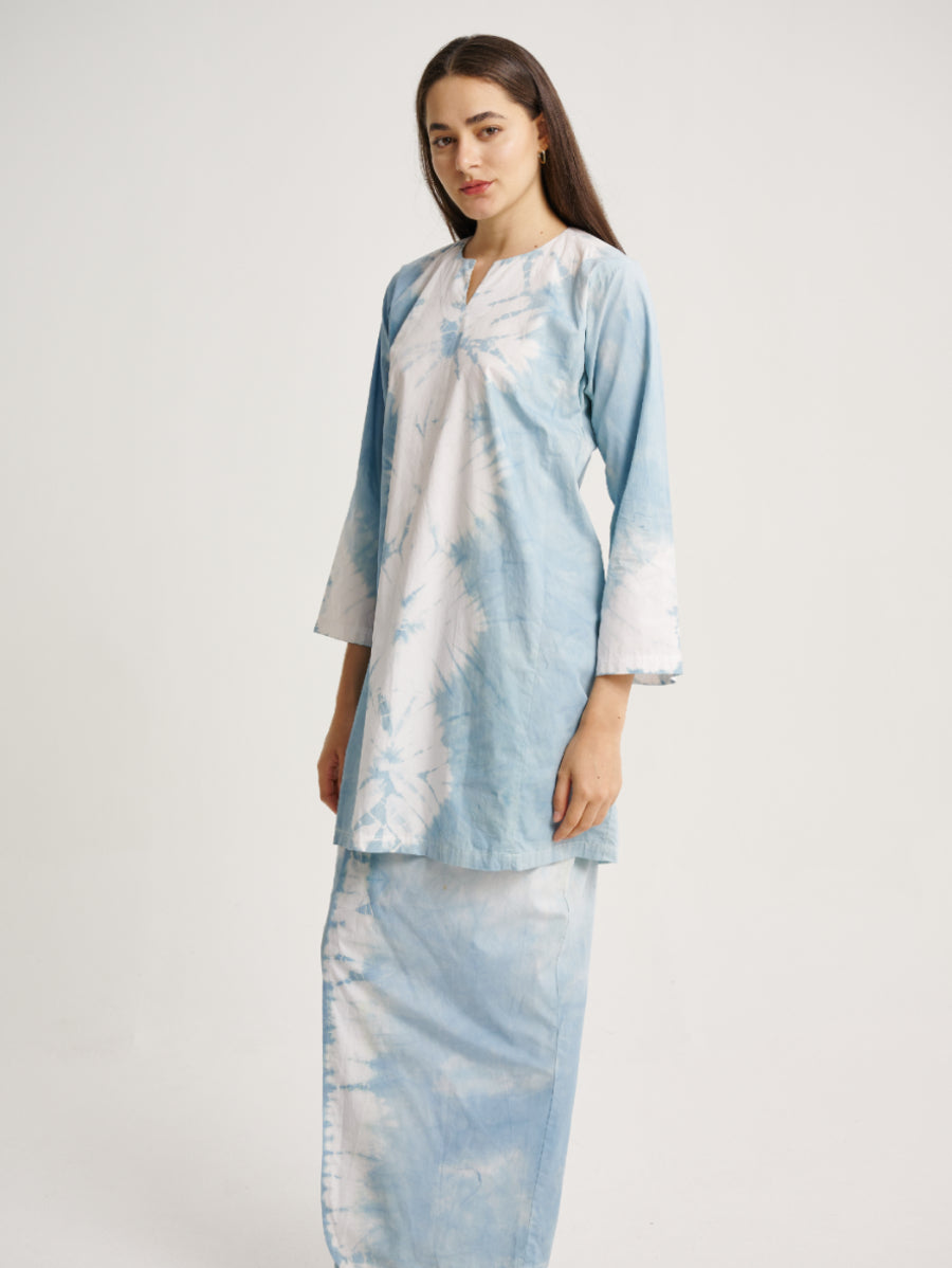 Pastel Blue Baju Kurung Tie Dye Indigo Plant Diamond Pattern