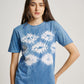 Blue Tie Dye Indigo Plant Middle Diamond Pattern Short Sleeves T-shirt