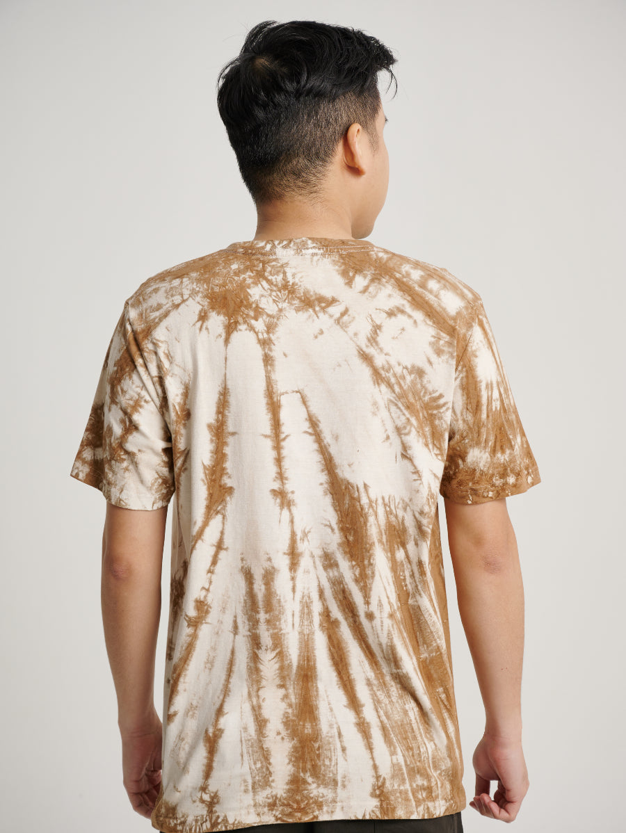 Brown Tie Dye Coconut Husk Plant Strip Pattern Men Short Sleeve T-shirt