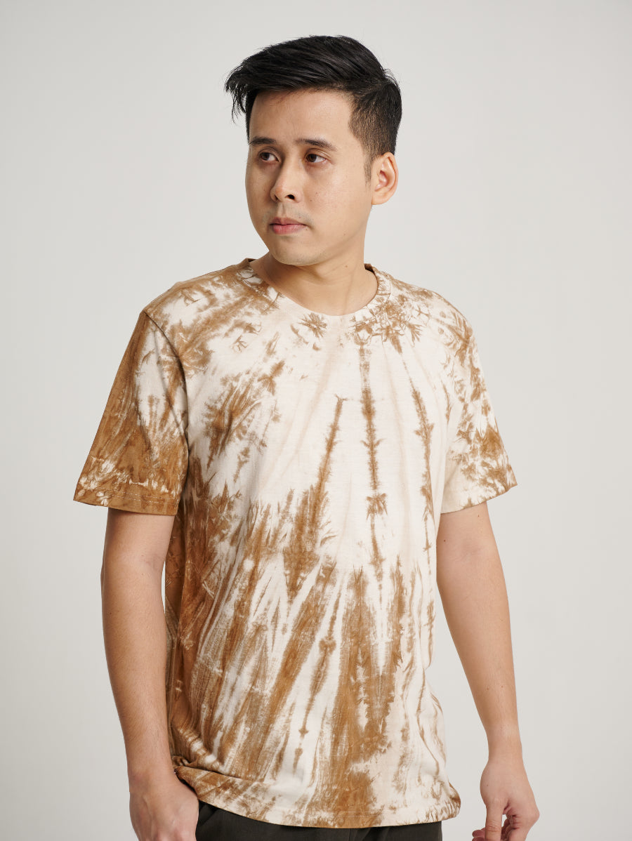 Brown Tie Dye Coconut Husk Plant Strip Pattern Men Short Sleeve T-shirt