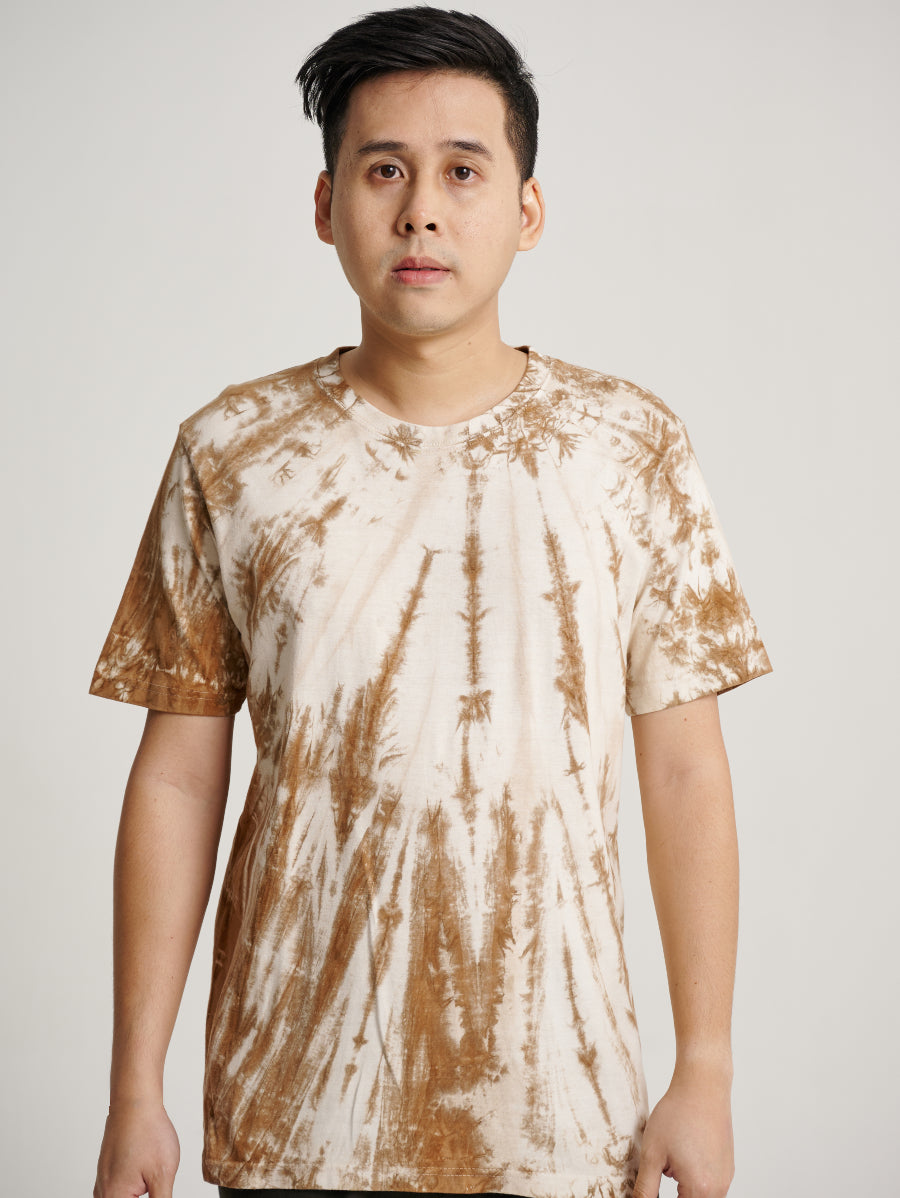 Brown Tie Dye Coconut Husk Plant Strip Pattern Men Short Sleeve T-shirt