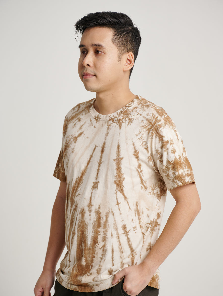 Brown Tie Dye Coconut Husk Plant Strip Pattern Men Short Sleeve T-shirt