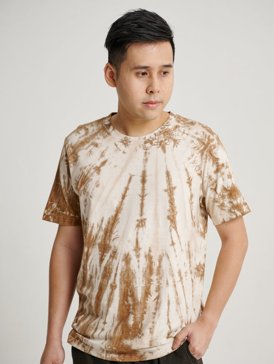 Brown Tie Dye Coconut Husk Plant Strip Pattern Men Short Sleeve T-shirt