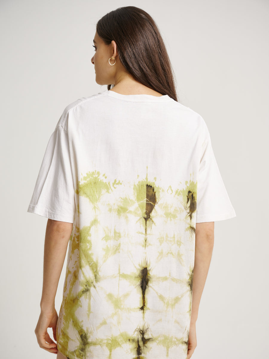 Green Tie Dye Ketapang Plant Square Pattern Short Sleeve T-shirt