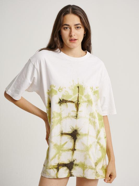 Green Tie Dye Ketapang Plant Square Pattern Short Sleeve T-shirt