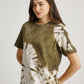 Green Tie Dye Ketapang Plant Whirl Pattern Short Sleeve T-shirt