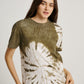 Green Tie Dye Ketapang Plant Whirl Pattern Short Sleeve T-shirt