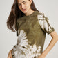 Green Tie Dye Ketapang Plant Whirl Pattern Short Sleeve T-shirt