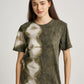 Green Tie Dye Ketapang Plant Square Pattern Short Sleeve T-shirt