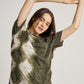 Green Tie Dye Ketapang Plant Square Pattern Short Sleeve T-shirt