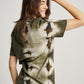 Green Tie Dye Ketapang Plant Square Pattern Short Sleeve T-shirt