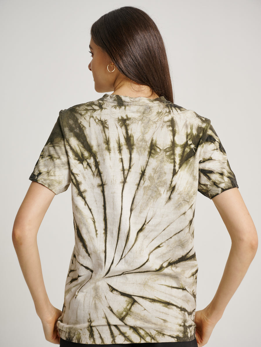 Green Tie Dye Ketapang Plant Whirl Pattern Short Sleeve T-shirt