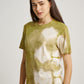 Green Tie Dye Red Onion Plant Square Pattern Short Sleeve T-shirt