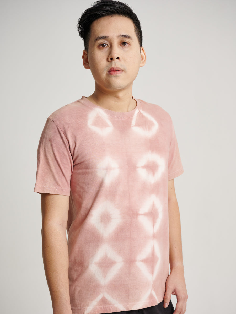 Pink Tie Dye  Secang Plant Double Square Ice Cream Stick Pattern Men Short Sleeve T-shirt