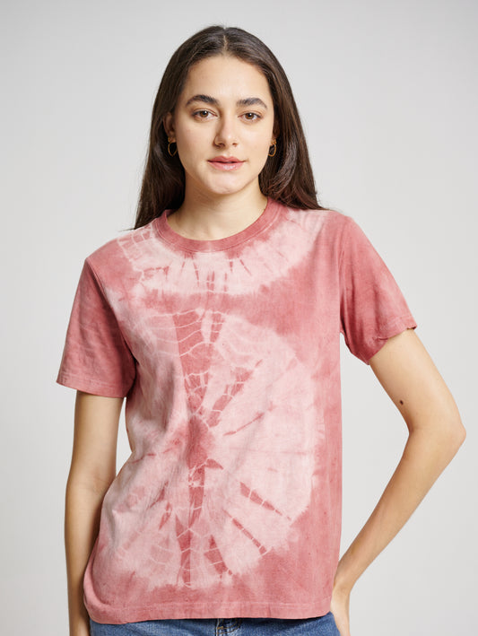 Pink Tie Dye Secang Plant Circle Pattern Short Sleeve T-shirt