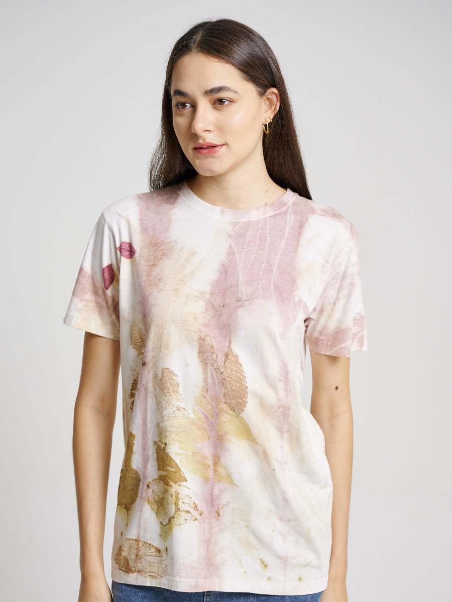 Pink Tie Dye Secang Plant Scattered Pattern Eco Print Short Sleeve T-shirt