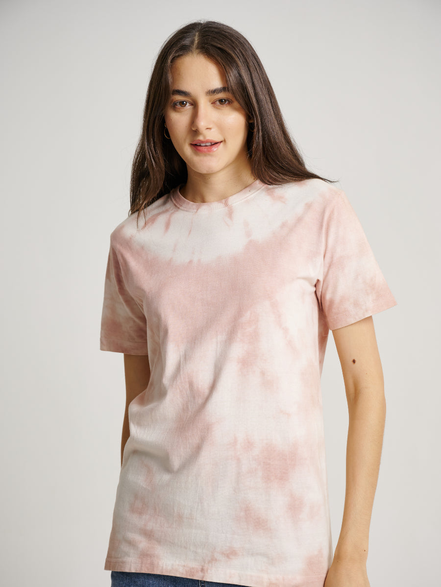 Pink Tie Dye Secang Plant Snow Scrap Pattern Short Sleeve T-shirt