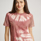 Pink Tie Dye Secang Plant Whirl Strip Pattern Short Sleeve T-shirt