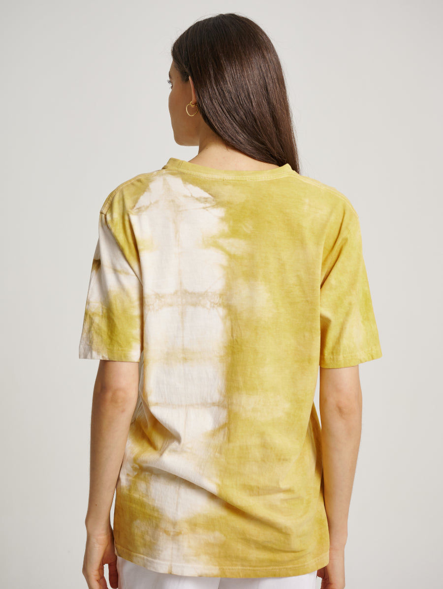 Yellow Tie Dye Tumeric Plant Square Pattern Short Sleeve T-shirt