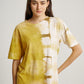 Yellow Tie Dye Tumeric Plant Square Pattern Short Sleeve T-shirt