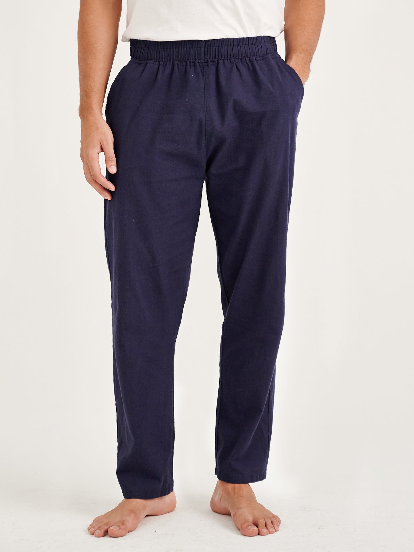 Navy Cotton Linen Mens' Relax Pants