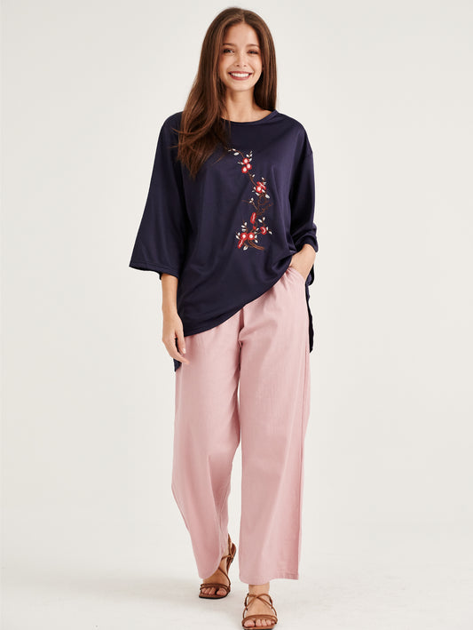 Navy Embroidery Blouse