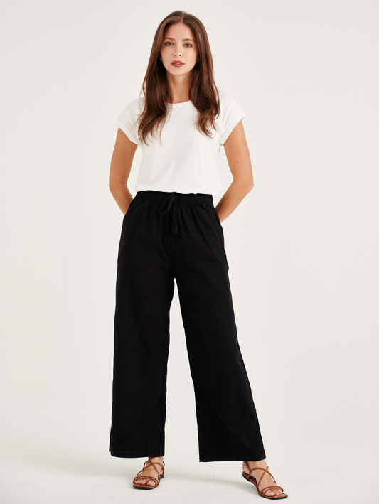 Black Sofea Cotton Linen Pants