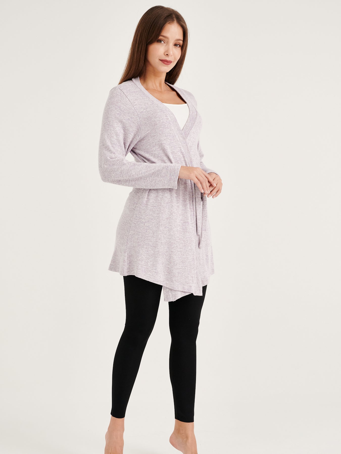 Light Purple Tie Waist Belt Cardigan