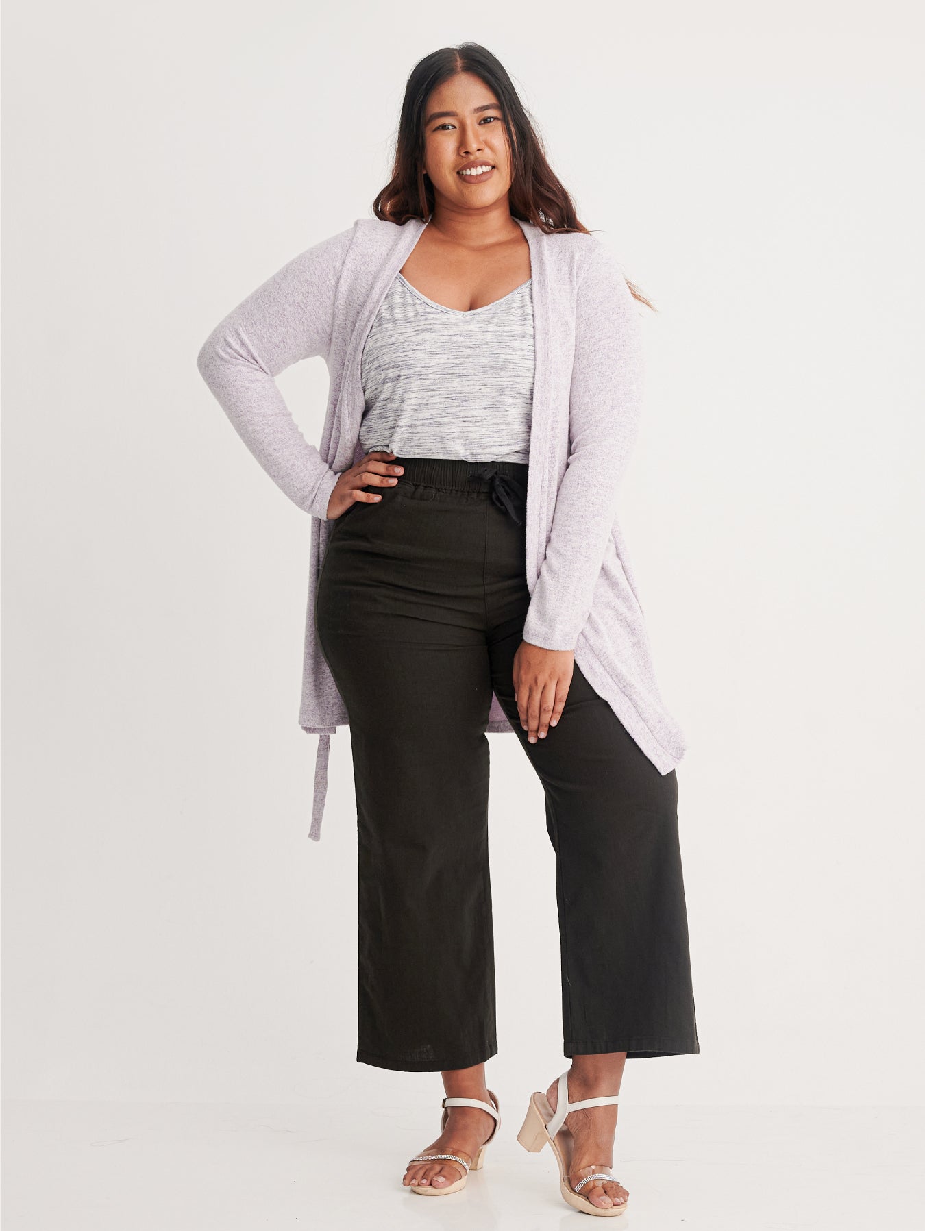 Light Purple Tie Waist Belt Cardigan