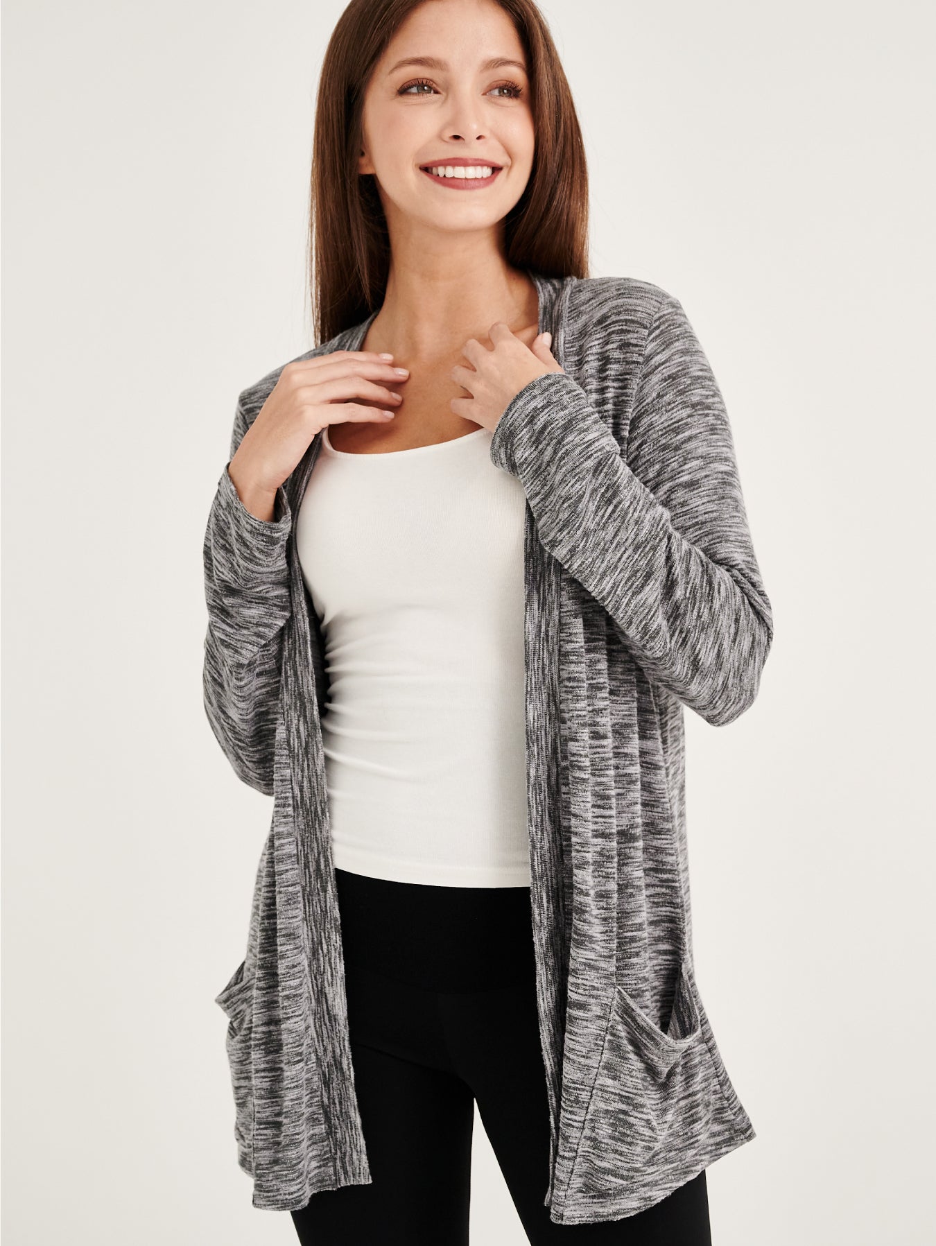 Grey Cozy Knit Cardigan with Side Pocket